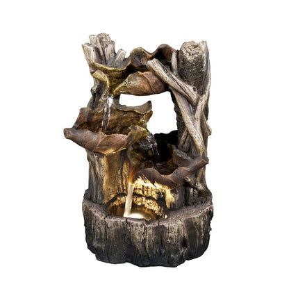 Tree Trunk Fountain W/3 Leaves & LED