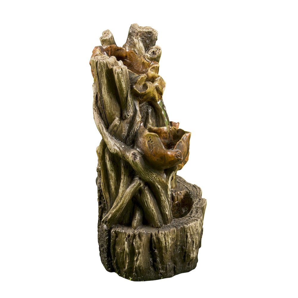Tree Trunk Fountain W/3 Leaves & LED