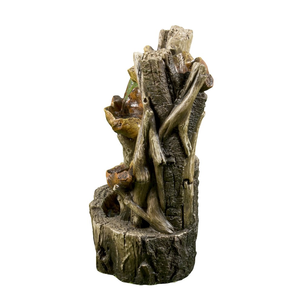 Tree Trunk Fountain W/3 Leaves & LED