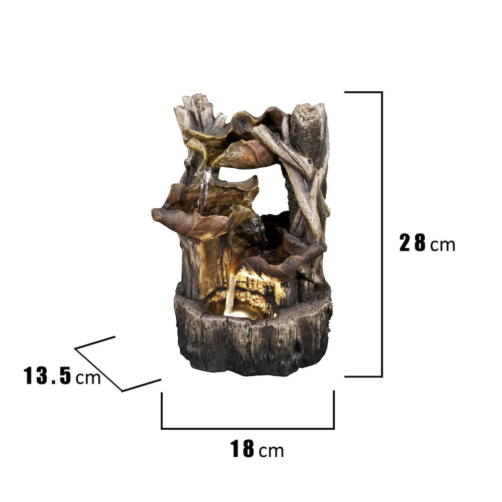 Tree Trunk Fountain W/3 Leaves & LED