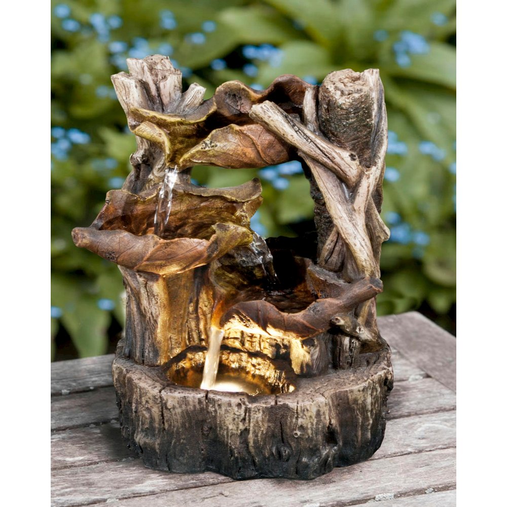 Tree Trunk Fountain W/3 Leaves & LED