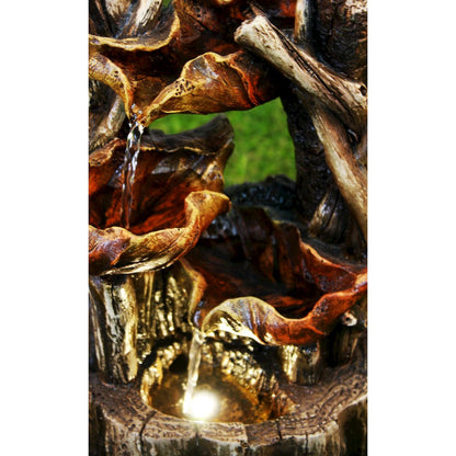 Tree Trunk Fountain W/3 Leaves & LED