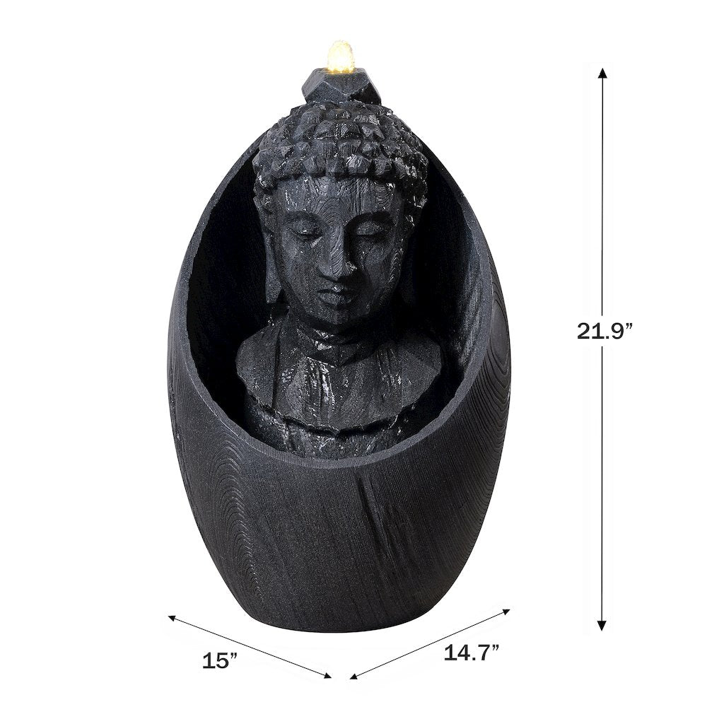 22" H Buddha Head Water Fountain LEDs