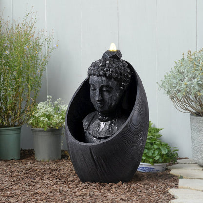 22" H Buddha Head Water Fountain LEDs