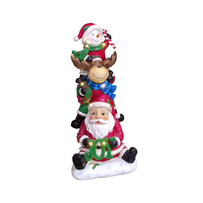 Stacking Snowman Elk Santa Christmas Decoration with LED Lights Battery Indoor