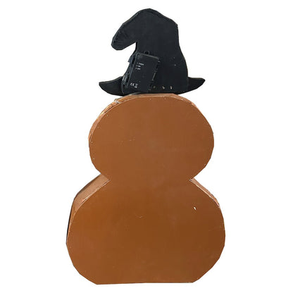 25in Wooden Lighted Jack O Lantern Hat Timer Battery Operated Halloween Decor