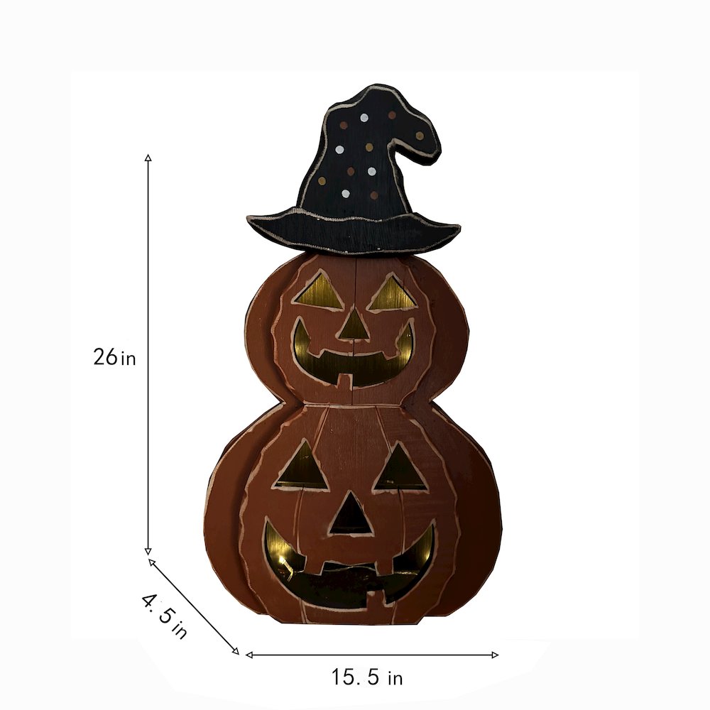 25in Wooden Lighted Jack O Lantern Hat Timer Battery Operated Halloween Decor