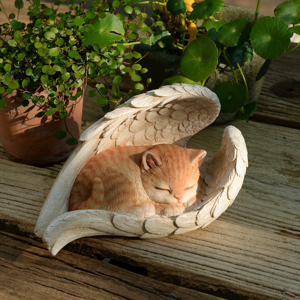 Citrus Seraph: Vibrant Orange Polyresin Angel Cat Figurine