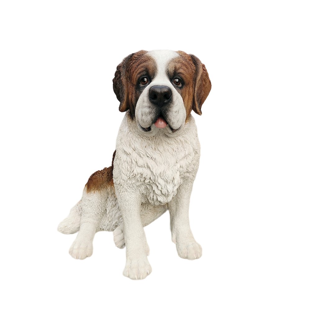 Alpine Guardian: Saint Bernard Polyresin Figurine in White and Brown