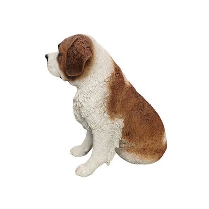 Alpine Guardian: Saint Bernard Polyresin Figurine in White and Brown