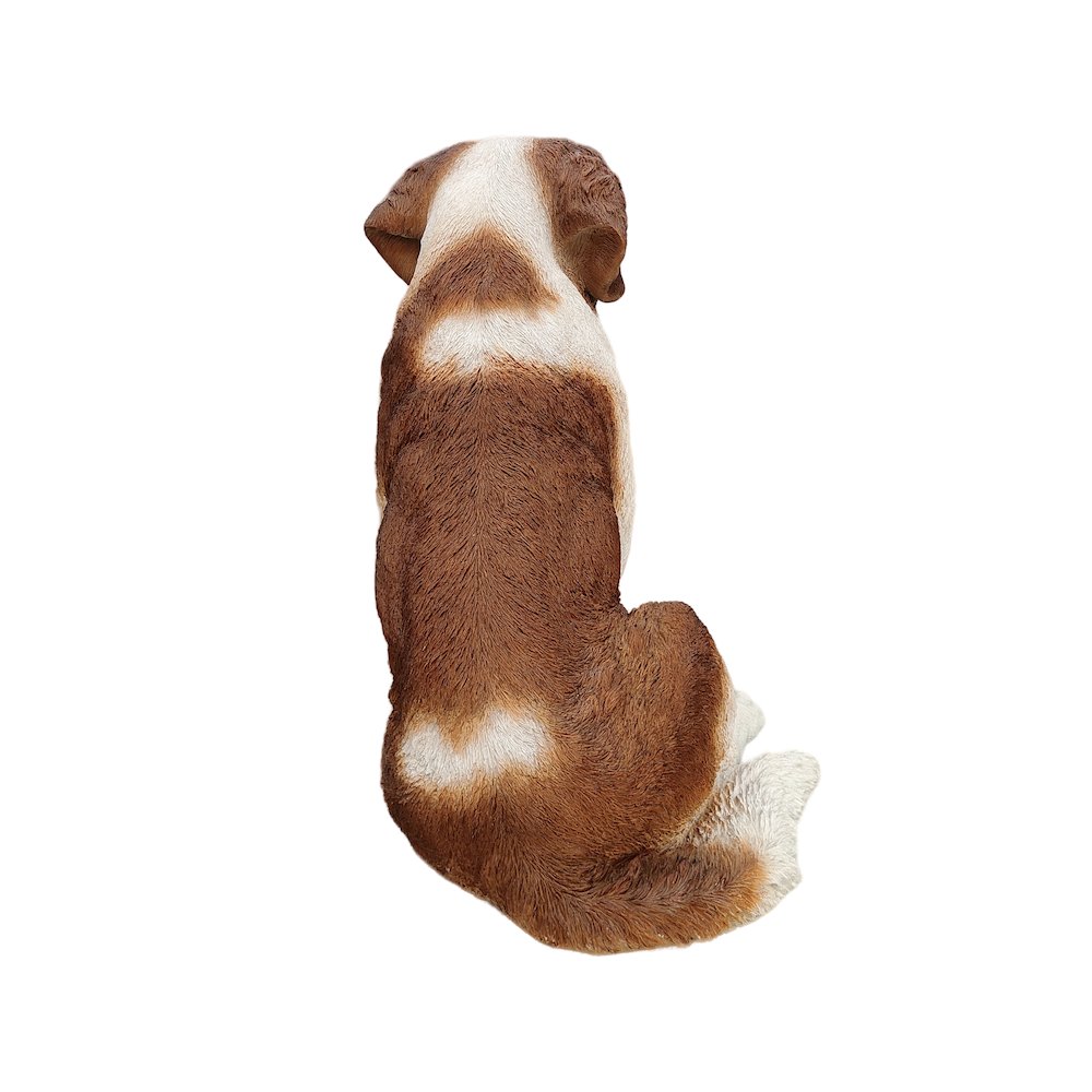 Alpine Guardian: Saint Bernard Polyresin Figurine in White and Brown