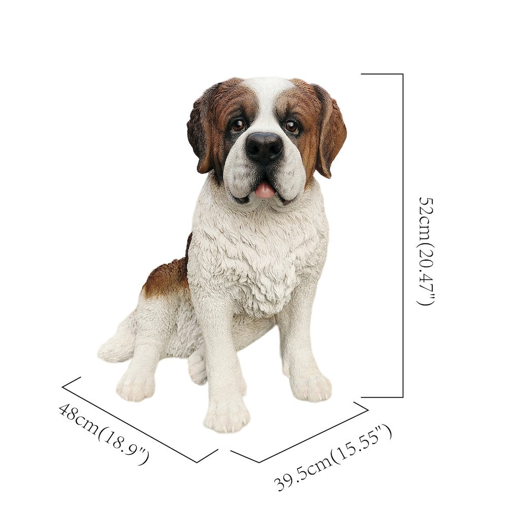 Alpine Guardian: Saint Bernard Polyresin Figurine in White and Brown