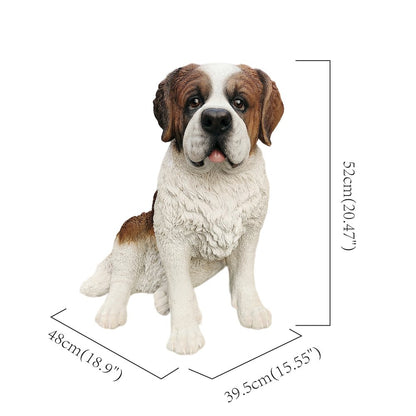Alpine Guardian: Saint Bernard Polyresin Figurine in White and Brown