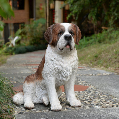 Alpine Guardian: Saint Bernard Polyresin Figurine in White and Brown