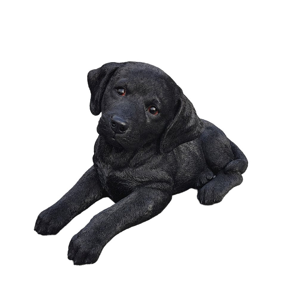 Midnight Reverie: Sleek Black Polyresin Lying Labrador Figurine