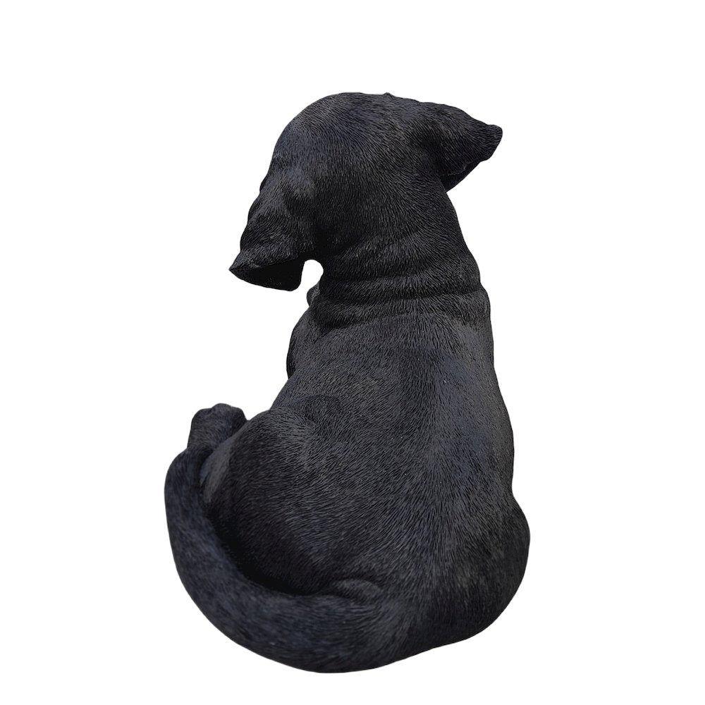 Midnight Reverie: Sleek Black Polyresin Lying Labrador Figurine