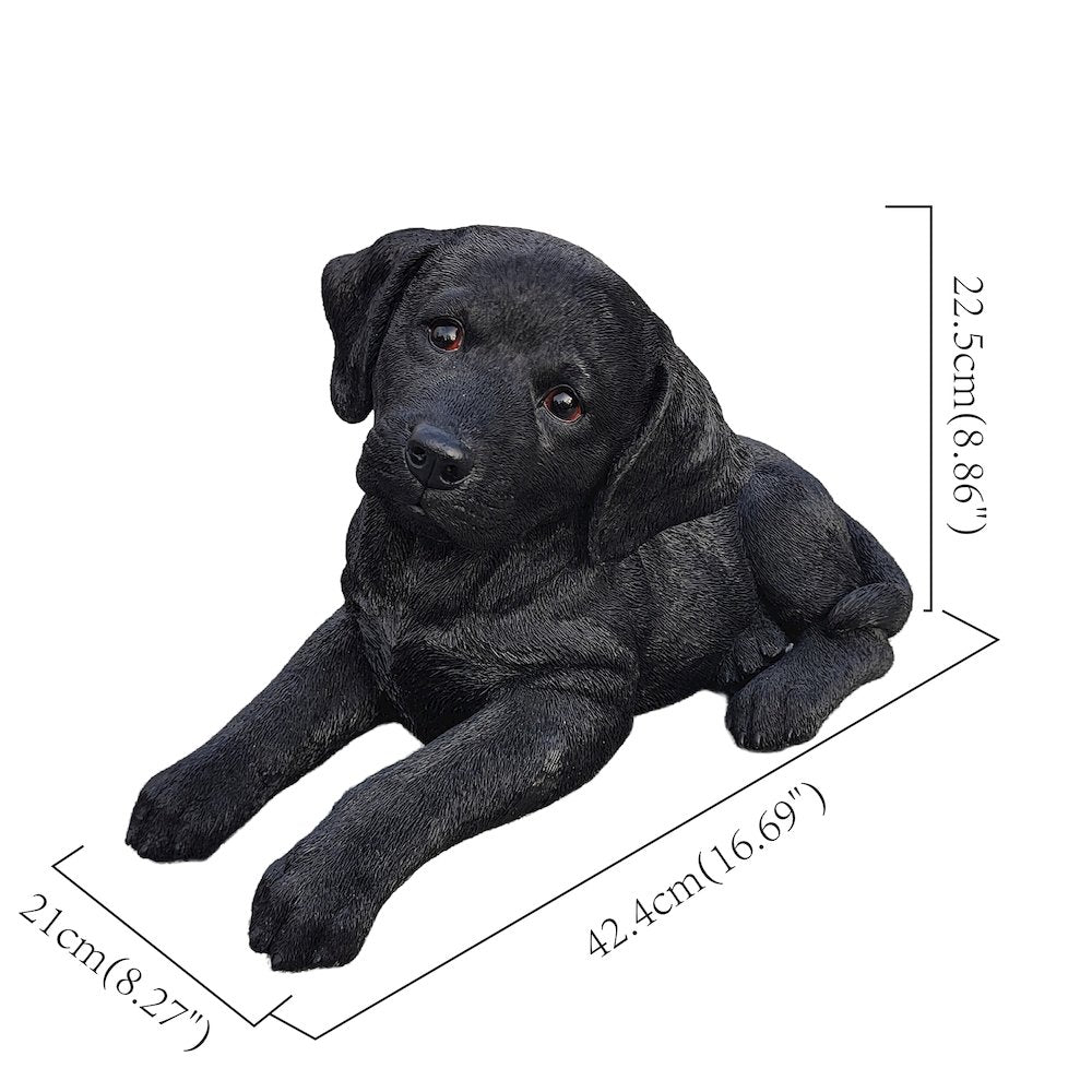 Midnight Reverie: Sleek Black Polyresin Lying Labrador Figurine