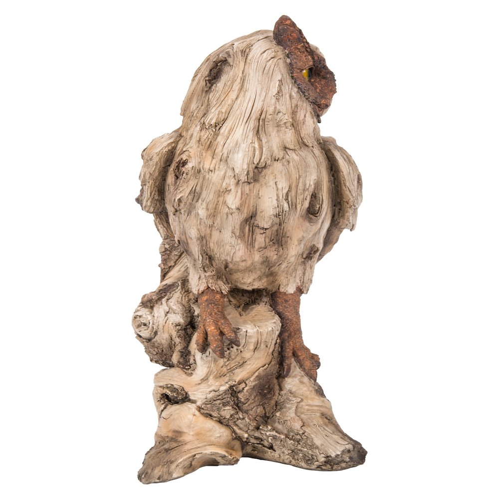 Driftwood Eagle Owl On Stump Statue