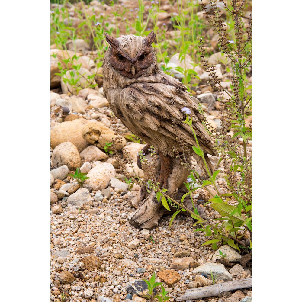 Driftwood Eagle Owl On Stump Statue