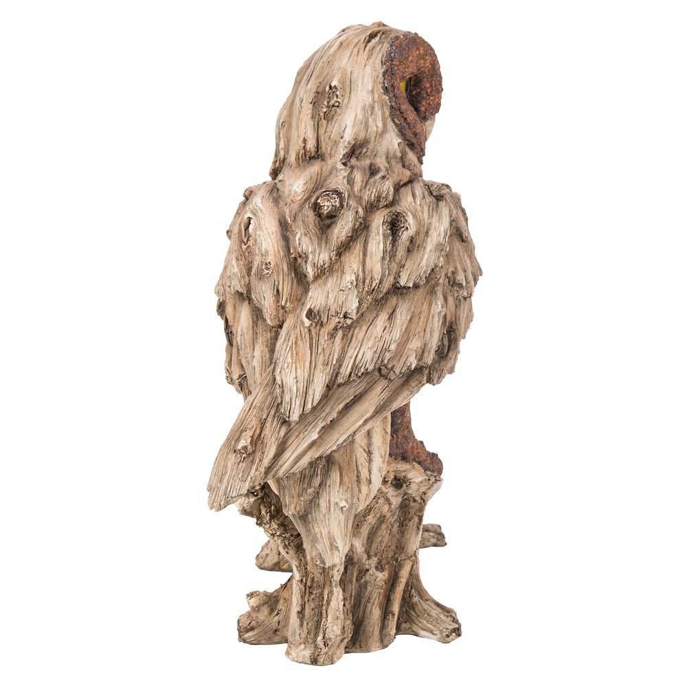 Driftwood Barn Owl On Stump Statue