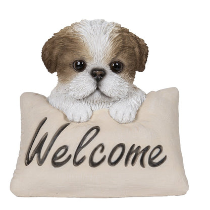 Brown & White Shih Tzu W/Welcome Sign