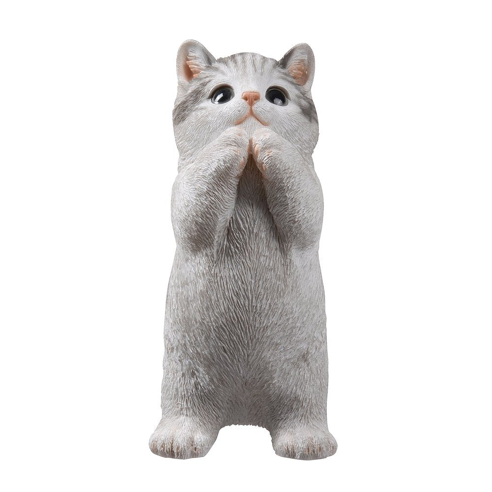 7" H Cat Kitten Statue Praying-Gray