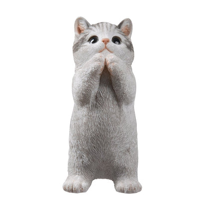 7" H Cat Kitten Statue Praying-Gray