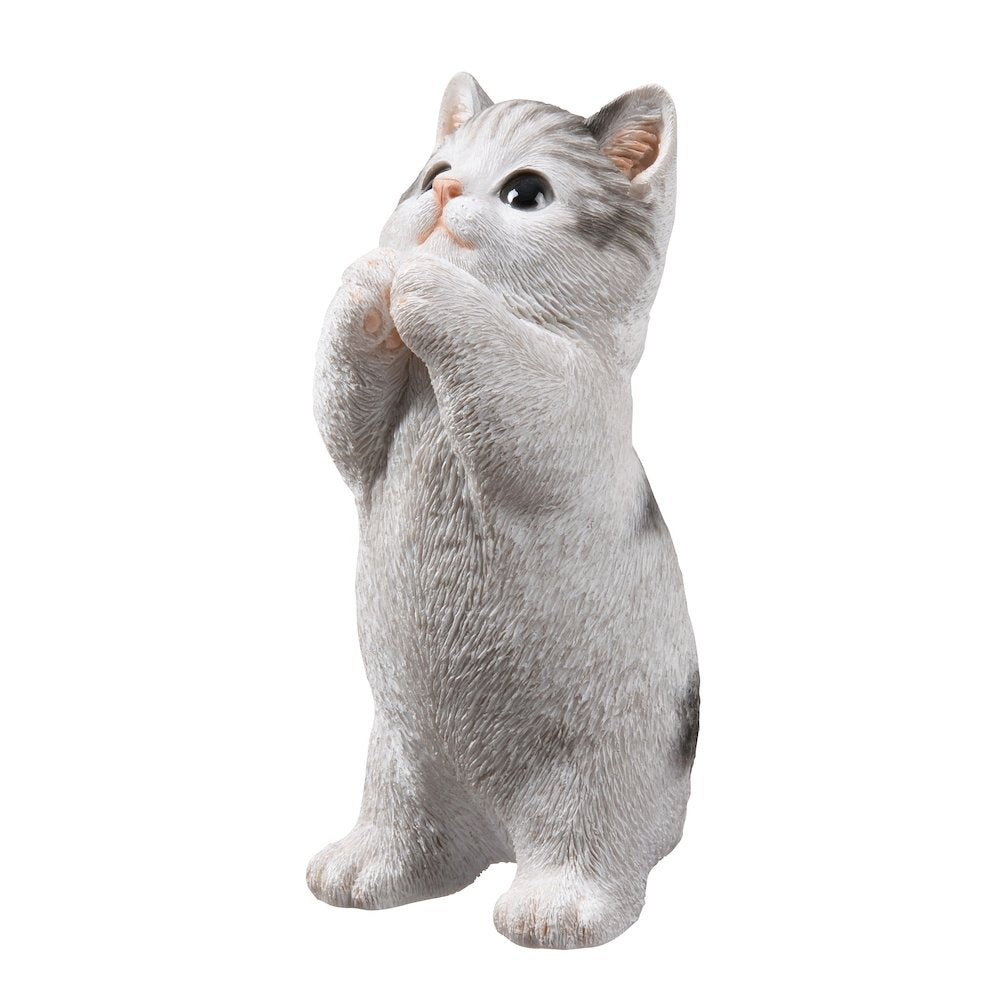 7" H Cat Kitten Statue Praying-Gray