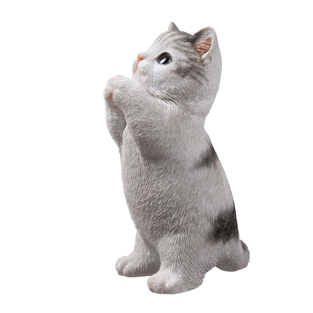 7" H Cat Kitten Statue Praying-Gray