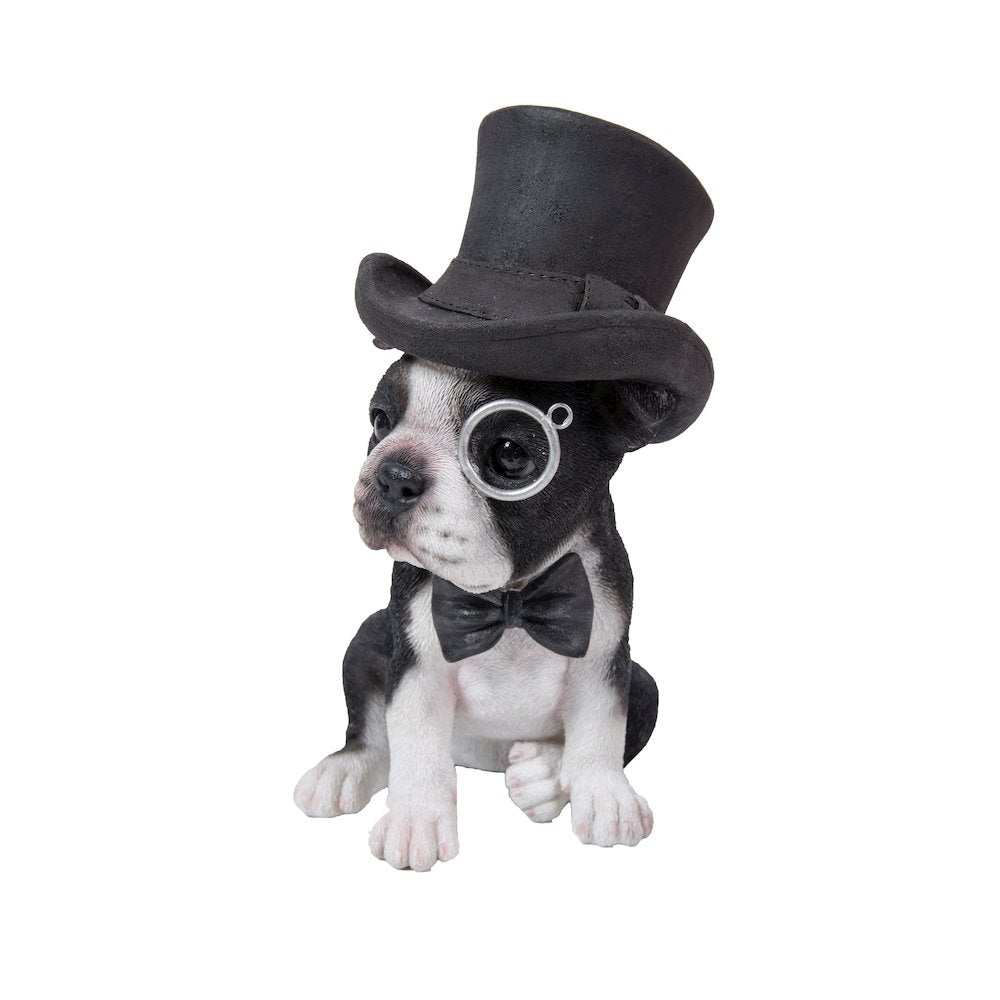 Boston Terrier W/Top Hat, Spectacle, & Bow Tie Statue