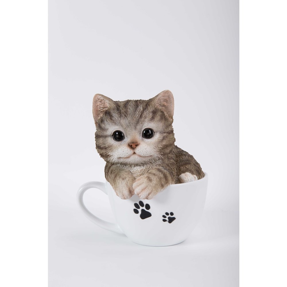 Teacup Kitten Grey Tabby Statue