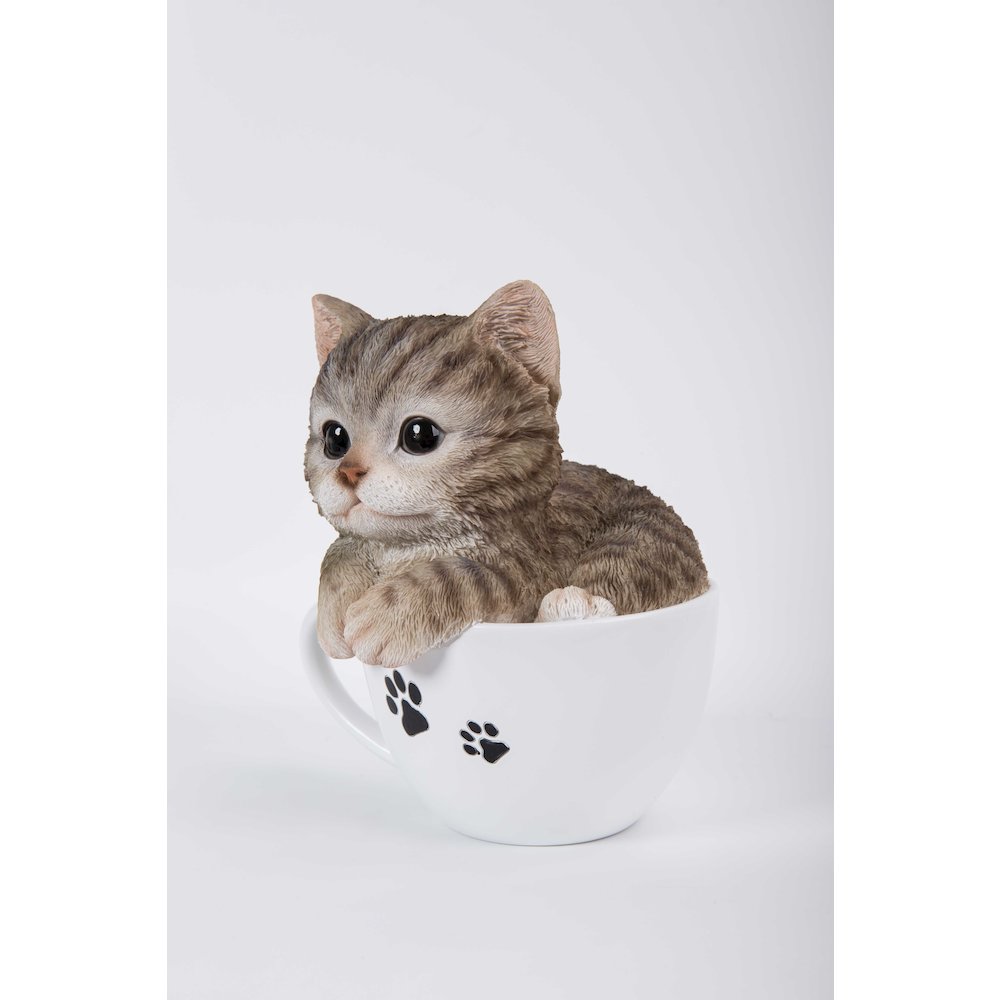Teacup Kitten Grey Tabby Statue