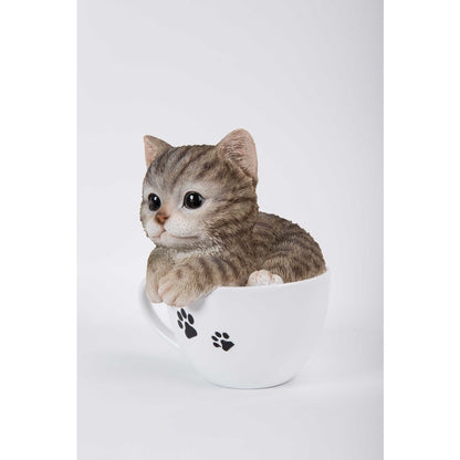 Teacup Kitten Grey Tabby Statue