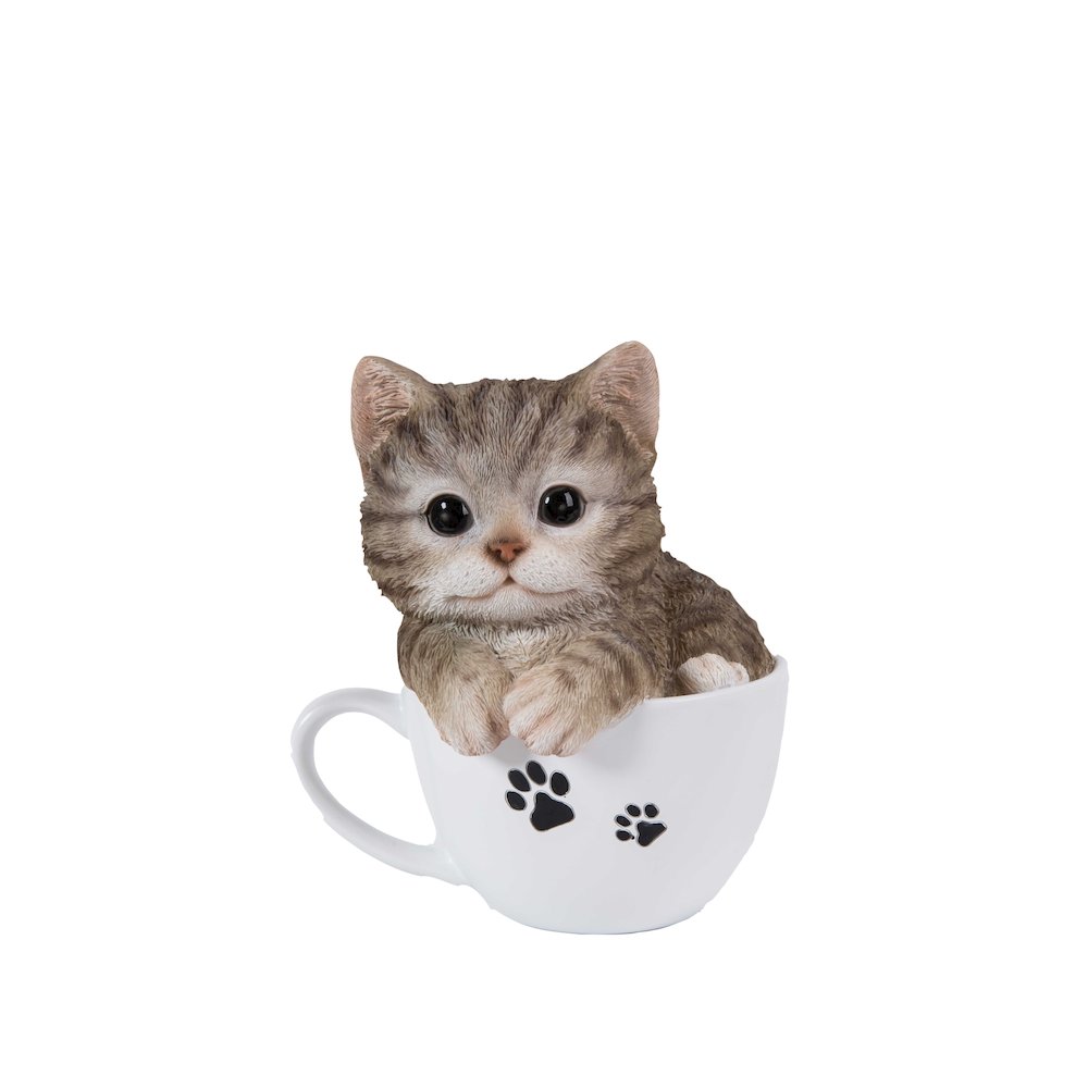 Teacup Kitten Grey Tabby Statue