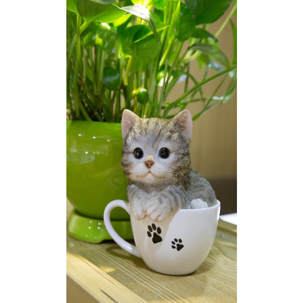 Teacup Kitten Grey Tabby Statue