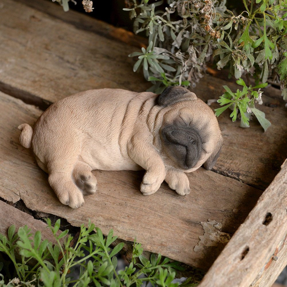 Pug Dreamland: Cozy Brown Polyresin Sleeping Pug Figurine