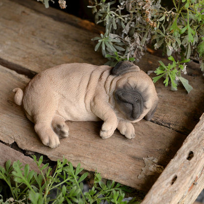Pug Dreamland: Cozy Brown Polyresin Sleeping Pug Figurine