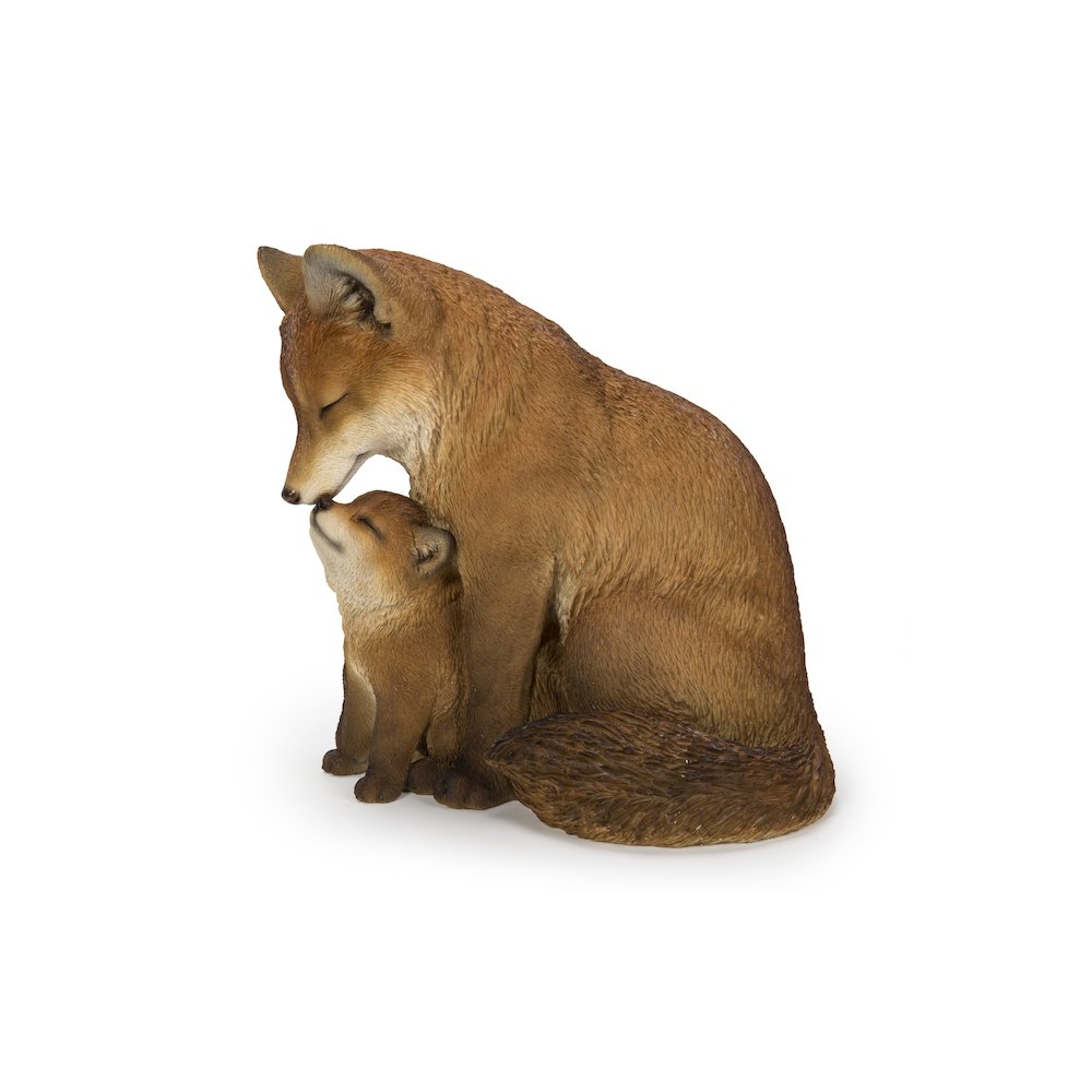 Cuddling Mother And Baby Fox Garden Statue