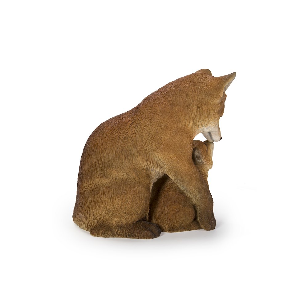 Cuddling Mother And Baby Fox Garden Statue
