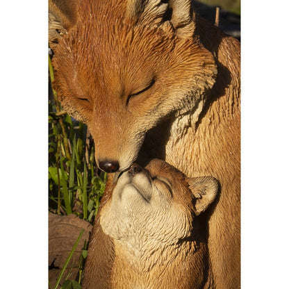 Cuddling Mother And Baby Fox Garden Statue