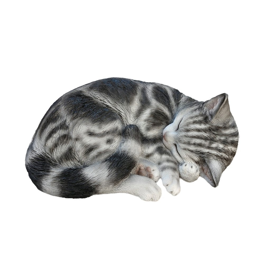 Tabby Dreams: Enchanting Black Polyresin Sleeping Cat Figurine