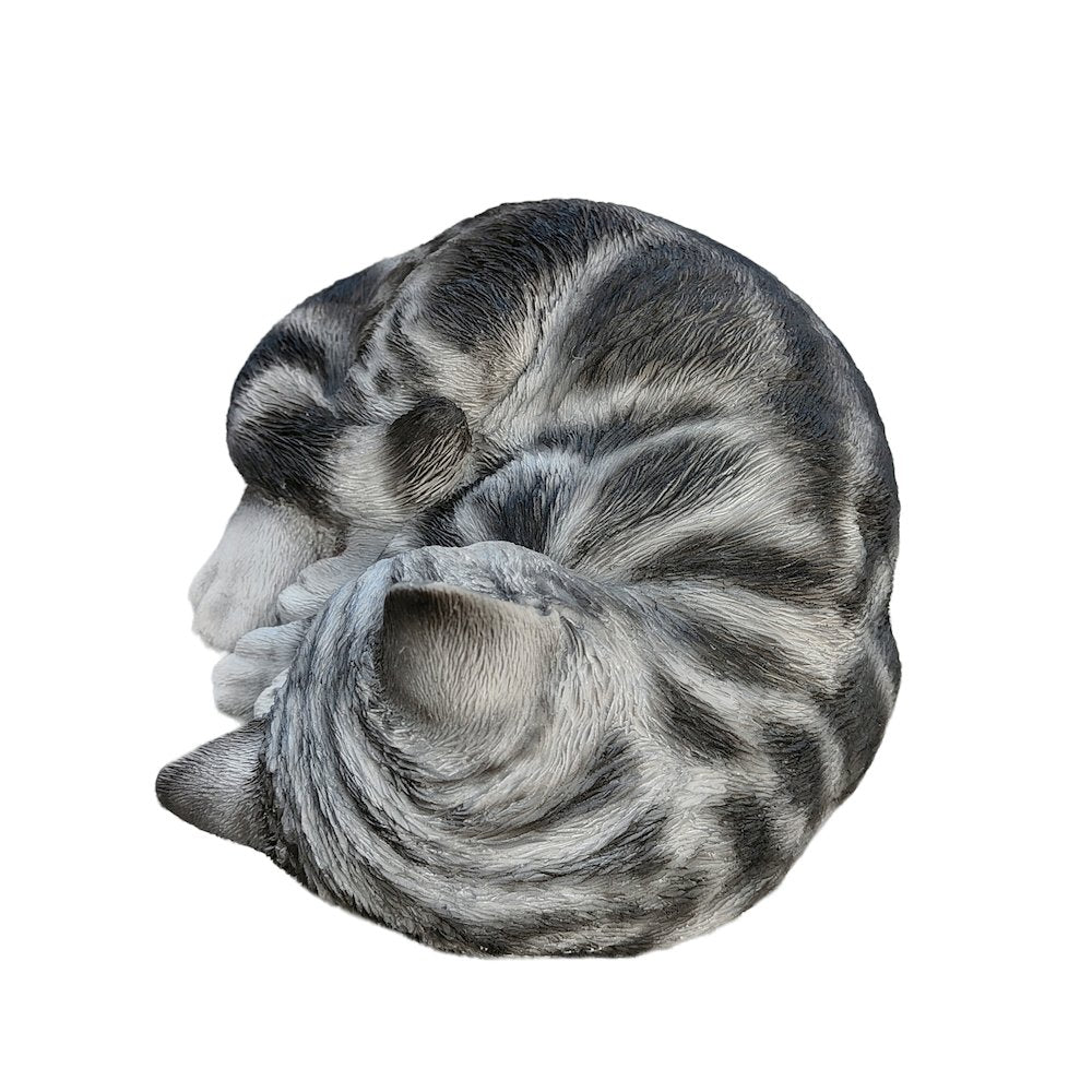 Tabby Dreams: Enchanting Black Polyresin Sleeping Cat Figurine
