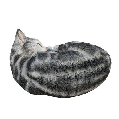 Tabby Dreams: Enchanting Black Polyresin Sleeping Cat Figurine