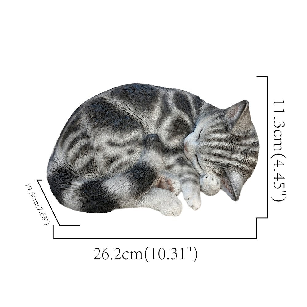 Tabby Dreams: Enchanting Black Polyresin Sleeping Cat Figurine