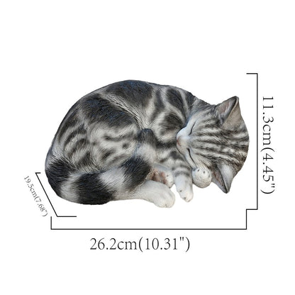 Tabby Dreams: Enchanting Black Polyresin Sleeping Cat Figurine