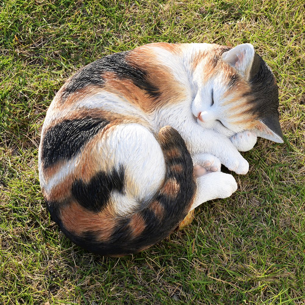 Sleeping Calico Cat Garden Statue