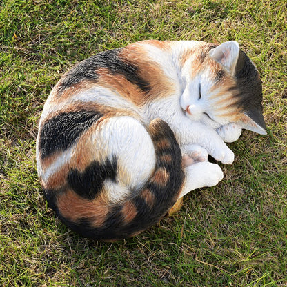 Sleeping Calico Cat Garden Statue