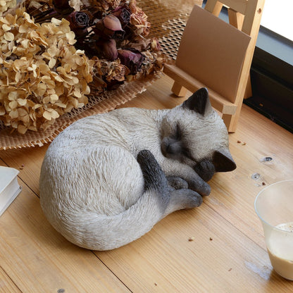 Sleeping Siamese Cat Statue