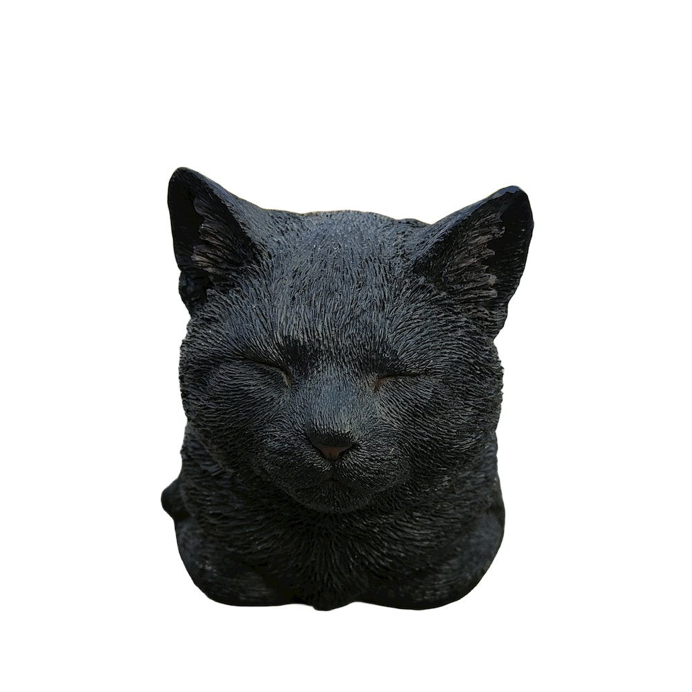 Serenity Snooze: Chic Black Polyresin Napping Cat Figurine