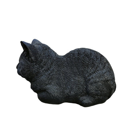 Serenity Snooze: Chic Black Polyresin Napping Cat Figurine
